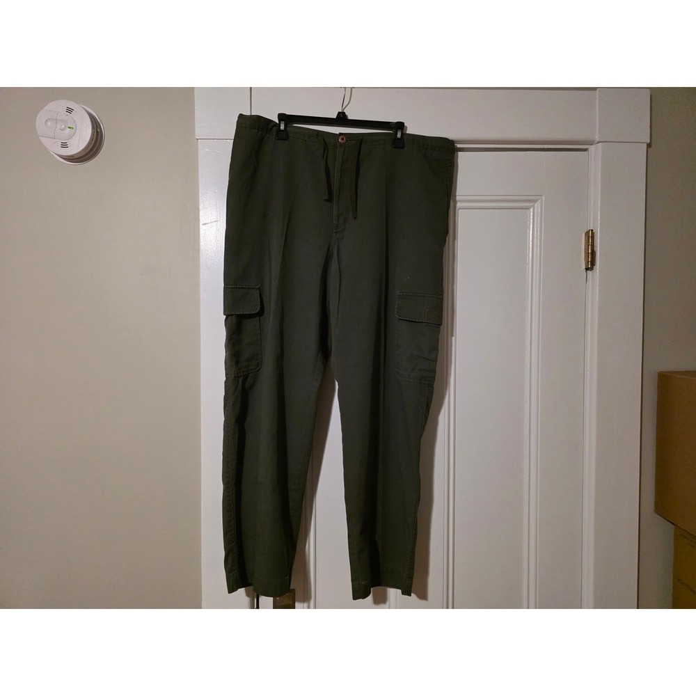 Hiking Expedition Mens Olive Green Cargo Pants Drawstring Waist Size L Inseam 32